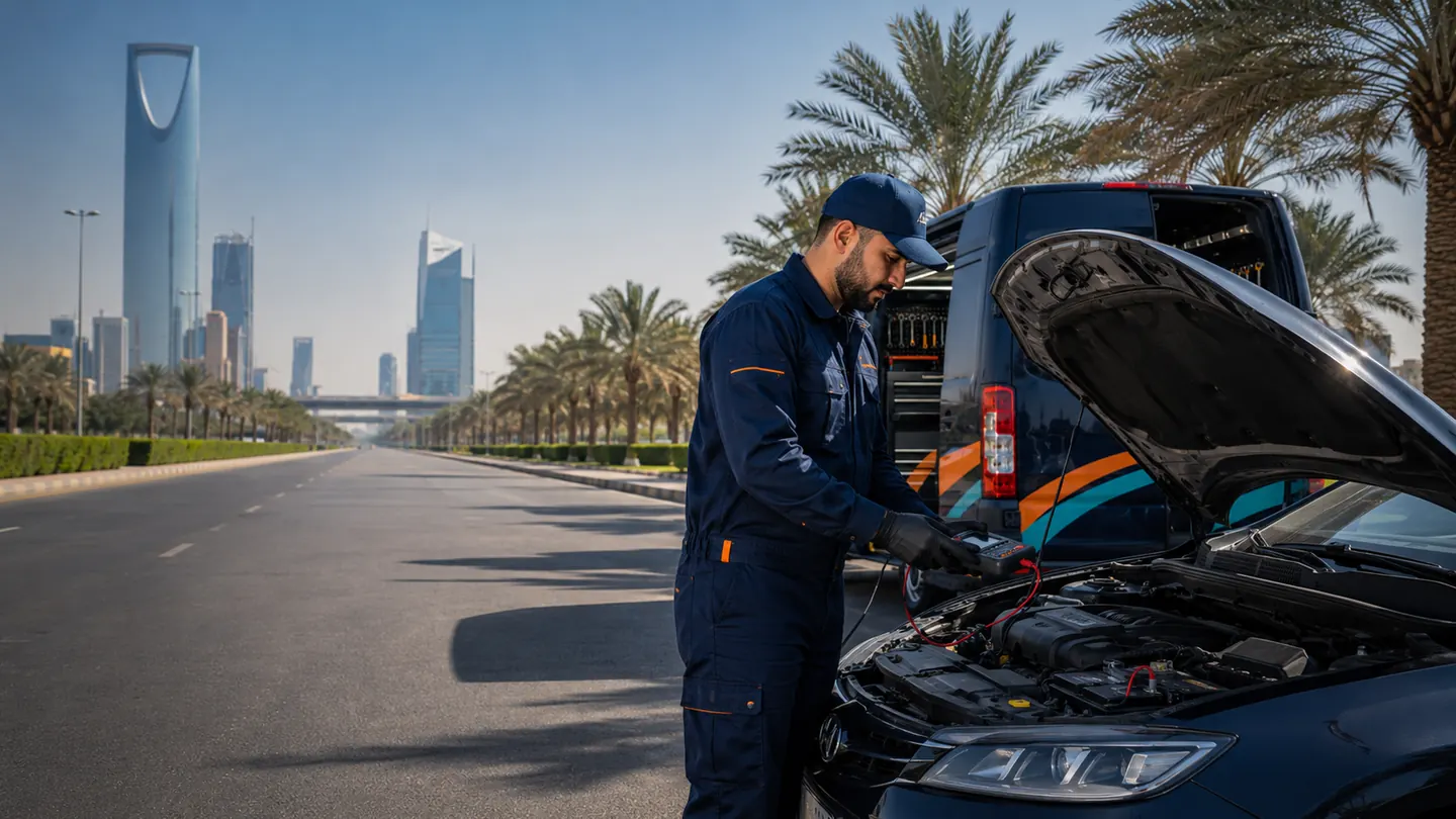 كهربائي سيارات متنقل ضمن خدمات ورشة متنقلة الرياض