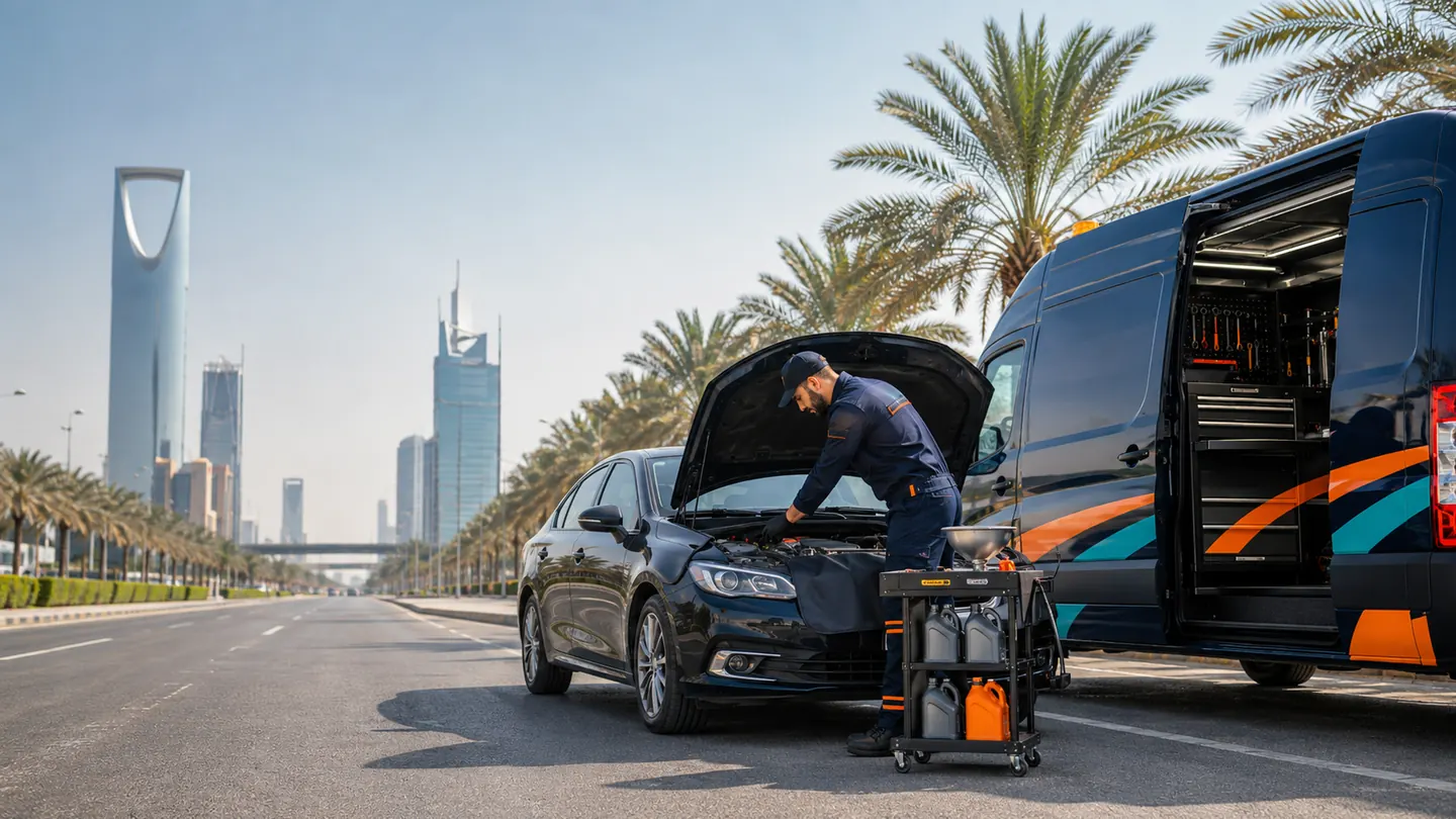 تغيير زيت متنقل ضمن خدمات ورشة متنقلة الرياض